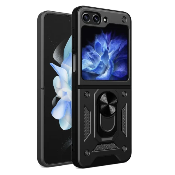 Hybrid Armor Camshield Case for Z Flip 5 5G with Camera Protector – Black