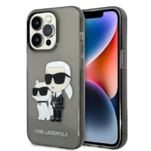 Karl Lagerfeld Glitter Karl&Choupette case for iPhone 14 Pro – black