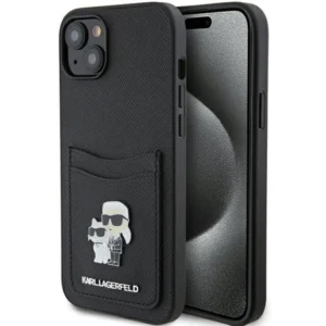 Karl Lagerfeld Saffiano Cardslot Karl&Choupette Metal Pin case for iPhone 15 – black