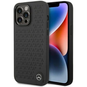 Mercedes Leather Stars Pattern case for iPhone 14 Pro Max – black