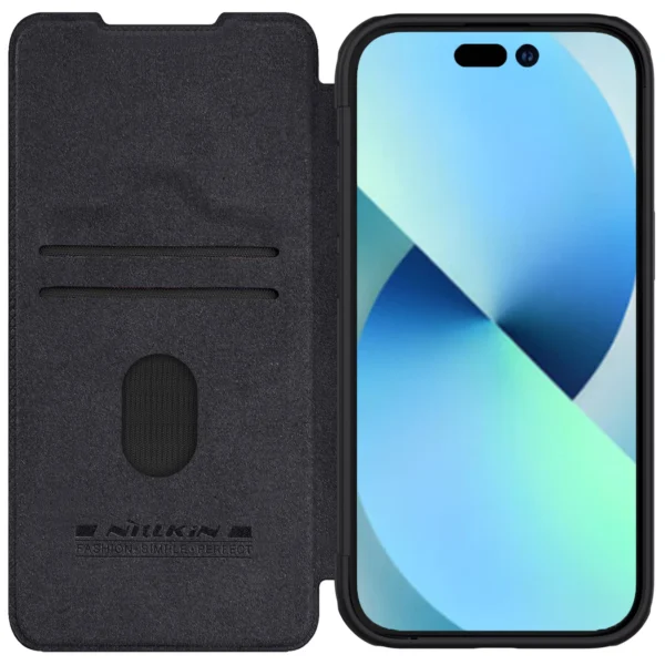 Nillkin Qin Pro Leather Flip Case for iPhone 15 with Camera Protector – Black