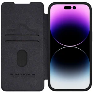 Nillkin Qin Pro Leather Flip Case with Camera Cover for iPhone 15 Pro – Black