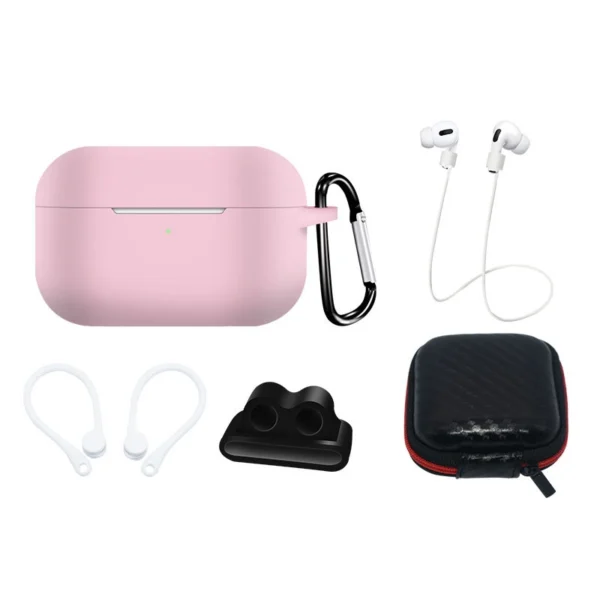 Silicone Case Set for AirPods Pro 2 / AirPods Pro 1 + Case / Ear Hook / Neck Strap / Watch Strap Holder / Carabiner – pink