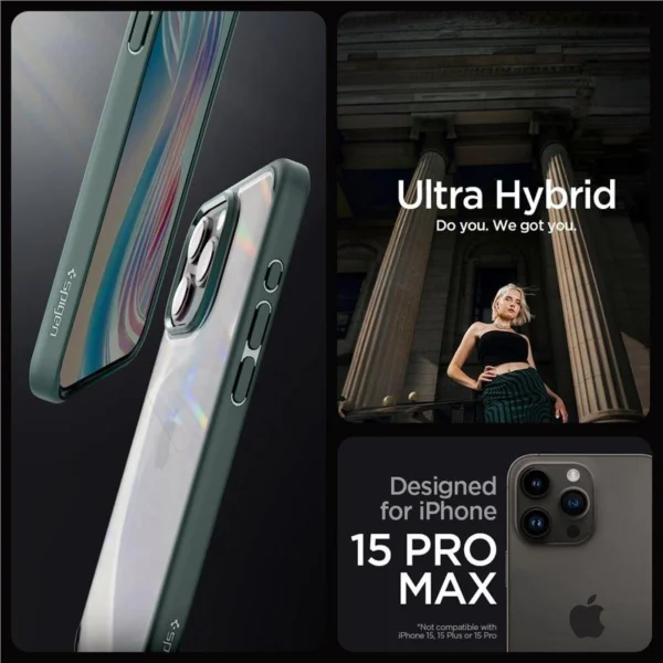 Spigen Ultra Hybrid case for iPhone 15 Pro Max – dark green