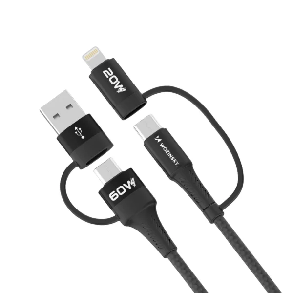 WNBAA 4in1 cable 2x USB-C 1x USB-A 1x Lightning 60W 1 m – black