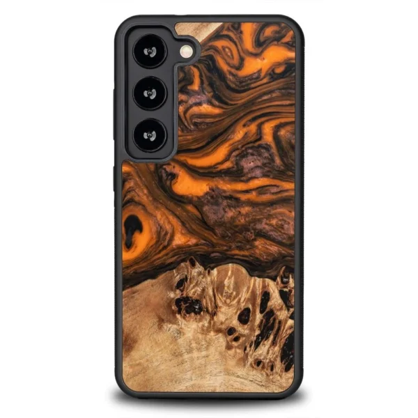 Wood and resin case for Samsung Galaxy S23 Bewood Unique Orange – orange and black