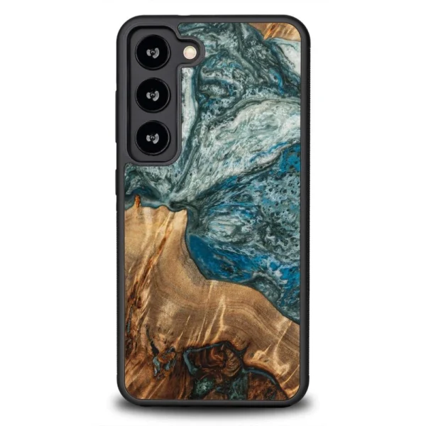 Wood and resin case for Samsung Galaxy S23 Bewood Unique Planet Earth – blue-green