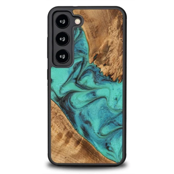 Wood and resin case for Samsung Galaxy S23 Bewood Unique Turquoise – turquoise black