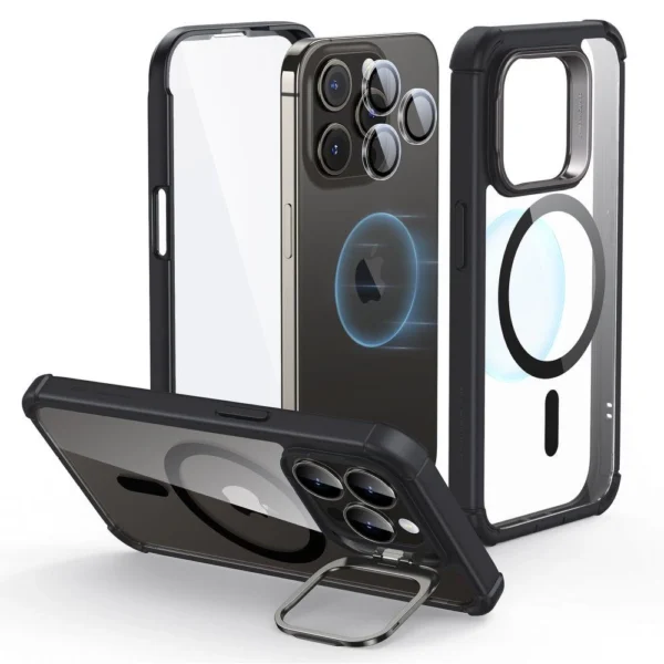 ESR Armor Tough Kickstand Halolock Case with MagSafe for iPhone 15 Pro - Transparent & Black