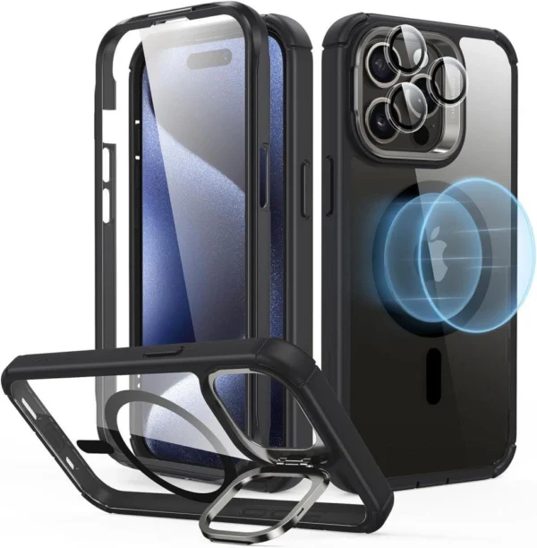 ESR Armor Tough Kickstand Halolock Case with MagSafe for iPhone 15 Pro – Transparent & Black