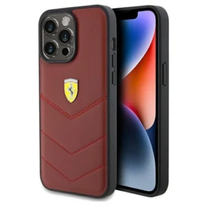 Ferrari Leather Stitched Lines case for iPhone 15 Pro Max – red