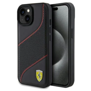 Ferrari Perforated Waves Metal Logo case for iPhone 15 / 14 / 13 – black