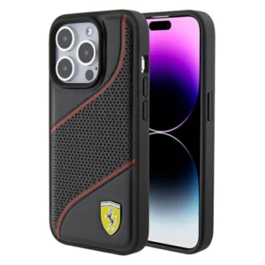 Ferrari Perforated Waves Metal Logo case for iPhone 15 Pro – black