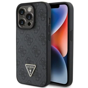 Guess Leather 4G Diamond Triangle case for iPhone 15 Pro Max – black