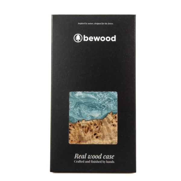 Bewood Unique Uranus Wood and Resin iPhone 14 Pro Case - Blue and White