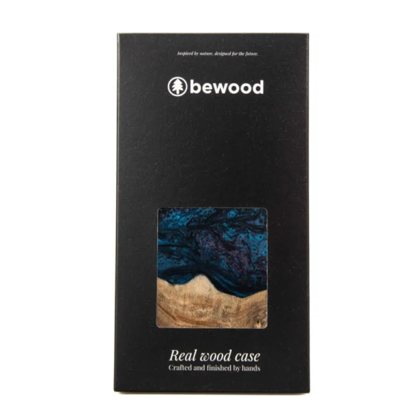 Bewood Unique MagSafe Neptun Wood and Resin Case for iPhone 15 Pro - Navy Blue and Black