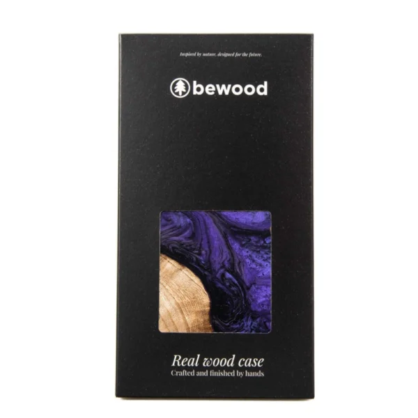 Bewood Unique MagSafe Violet Wood and Resin Case for iPhone 15 Pro - Purple and Black