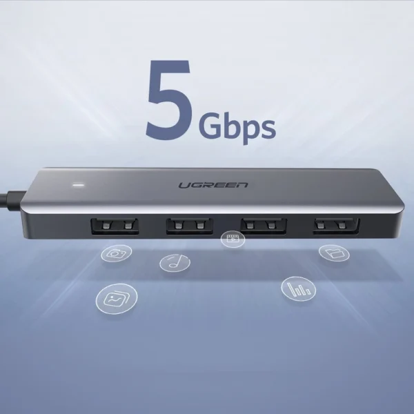 Ugreen USB Type C HUB - 4x USB 3.2 Gen 1 with USB-C power port gray (CM219 70336)