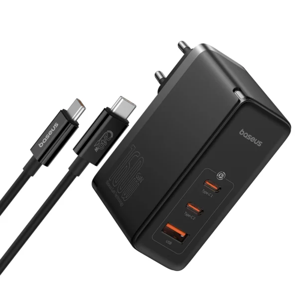 Baseus GaN5 Pro GaN charger 2x USB-C / USB-A 160W – black + USB-C – USB-C 240W cable – black