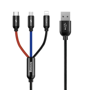 Baseus Three Primary Colors 3in1 USB-A – micro USB / Lightning / USB-C 3.5A cable 1.2 m – black