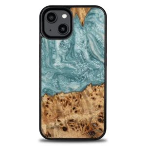 Bewood Unique Uranus wood and resin case for iPhone 14 – blue and white