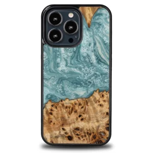 Bewood Unique Uranus Wood and Resin iPhone 13 Pro Case – Blue and White