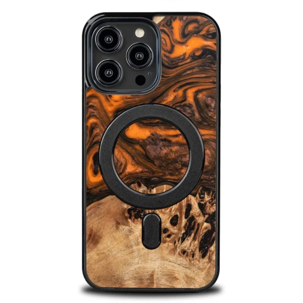 IPhone 15 Pro Max MagSafe Bewood Unique Orange Wood and Resin Case – Orange and Black