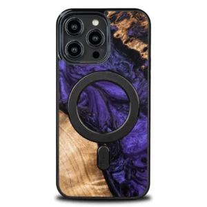 IPhone 15 Pro Max MagSafe Bewood Unique Violet Wood and Resin Case – Purple and Black