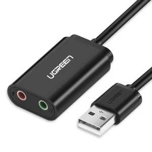 Ugreen external sound card music adapter USB – 3.5 mm mini jack 15cm black (30724)