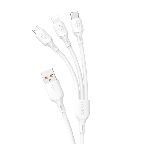 USB cable – USB C / micro USB / Lightning 480Mb/s 6A 1.2m – white