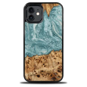 Wood and Resin Case for iPhone 12/12 Pro Bewood Unique Uranus – Blue and White