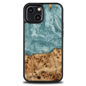 Wood and Resin Case for iPhone 13 Mini Bewood Unique Uranus – Blue and White