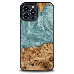 Wood and Resin Case for iPhone 13 Pro Max Bewood Unique Uranus – Blue and White