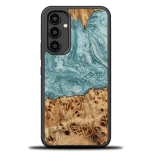 Wood and resin case for Samsung Galaxy A54 5G Bewood Unique Uranus – blue and white