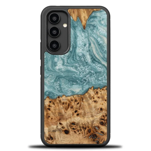 Wood and resin case for Samsung Galaxy A54 5G Bewood Unique Uranus – blue and white