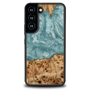 Wood and resin case for Samsung Galaxy S22 Bewood Unique Uranus – blue and white