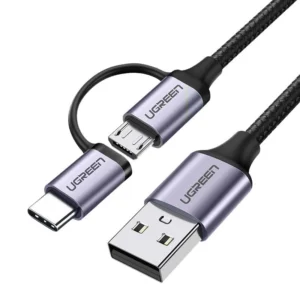 Ugreen cable 2in1 USB – micro USB / USB Type C cable 1m 2.4A black (30875)