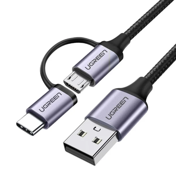 Ugreen cable 2in1 USB – micro USB / USB Type C cable 1m 2.4A black (30875)