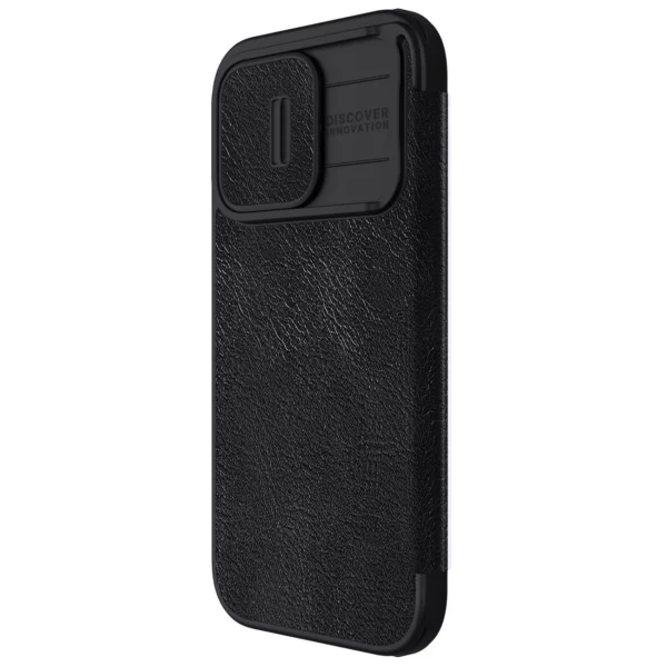 Leather Case with Camera Cover for iPhone 15 Pro Max Nillkin Qin Pro Leather - Black