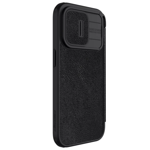 Leather Case with Camera Cover for iPhone 15 Pro Max Nillkin Qin Pro Leather - Black