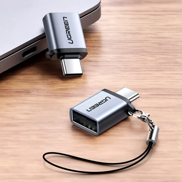 Ugreen US270 USB-C (Male) / USB-A 3.0 (Female) Adapter with Lanyard - Gray