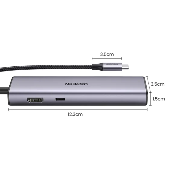 Ugreen CM512 90568 USB-C Adapter - 2x USB-A 3.0 / HDMI / RJ45 / SD and TF Card Reader / USB-C PD 100W - Gray