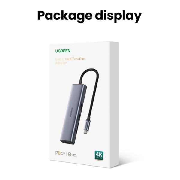 Ugreen CM512 90568 USB-C Adapter - 2x USB-A 3.0 / HDMI / RJ45 / SD and TF Card Reader / USB-C PD 100W - Gray