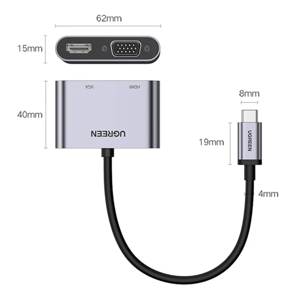 Ugreen CM162 50505 USB-C - HDMI / VGA / USB-A 3.0 / USB-C PD Adapter - Gray