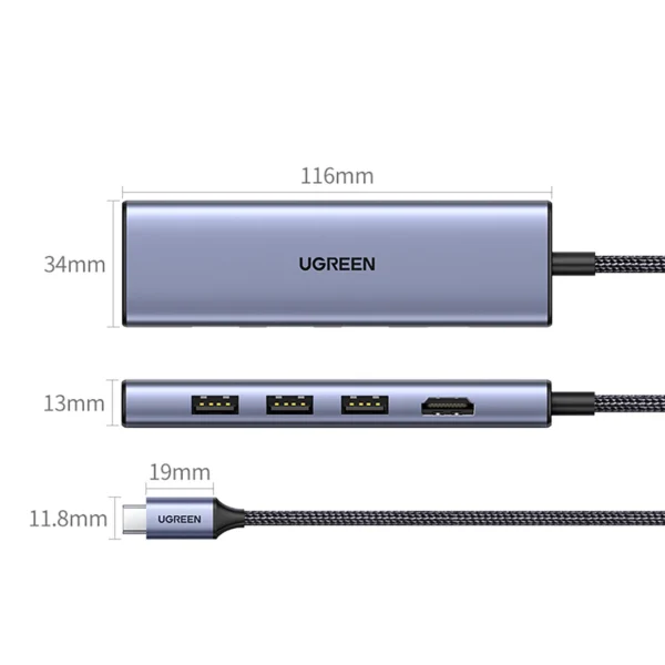 HUB Ugreen CM511 20956A 6in1 USB-C - HDMI / 3x USB-A 3.0 / SD/TF card reader - gray