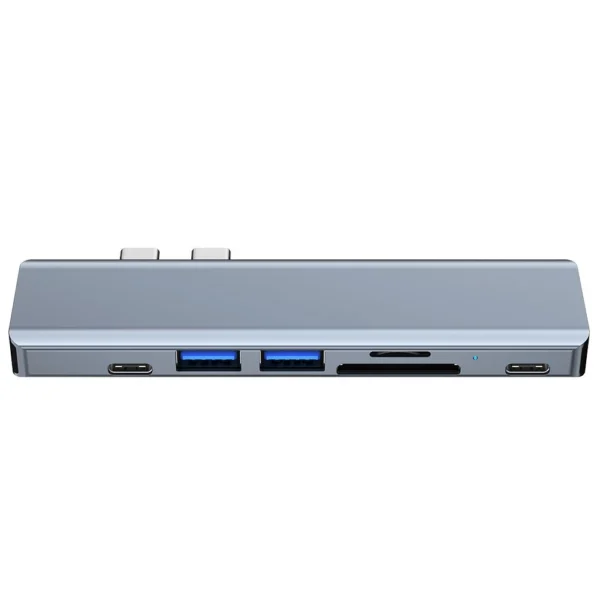 HUB Tech-Protect V5 7in1 2x USB-C - USB-A 3.0 / USB-A 2.0 / 2x USB-C / HDMI / micro SD / TF / SD card reader - gray