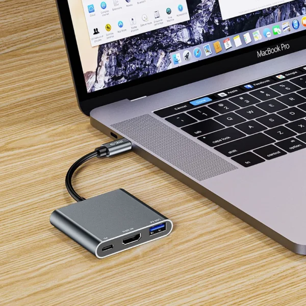 HUB Tech-Protect V1 3in1 USB-C - USB-A 3.0 / USB-C PD 100W / HDMI 4K 30Hz - gray