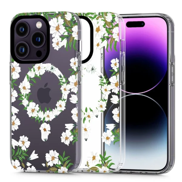 Tech-Protect MagMood MagSafe case for iPhone 13 Pro Max - white daisies