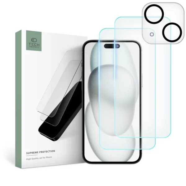 Tech-Protect Supreme Set for iPhone 15 2x Tempered Glass for Display / Tempered Glass for Camera