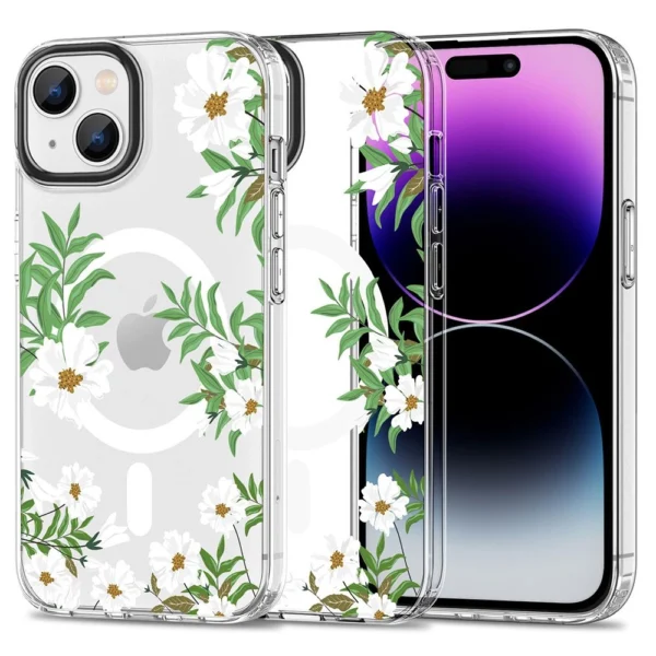 Tech-Protect MagMood MagSafe case for iPhone 15 - daisies with leaves